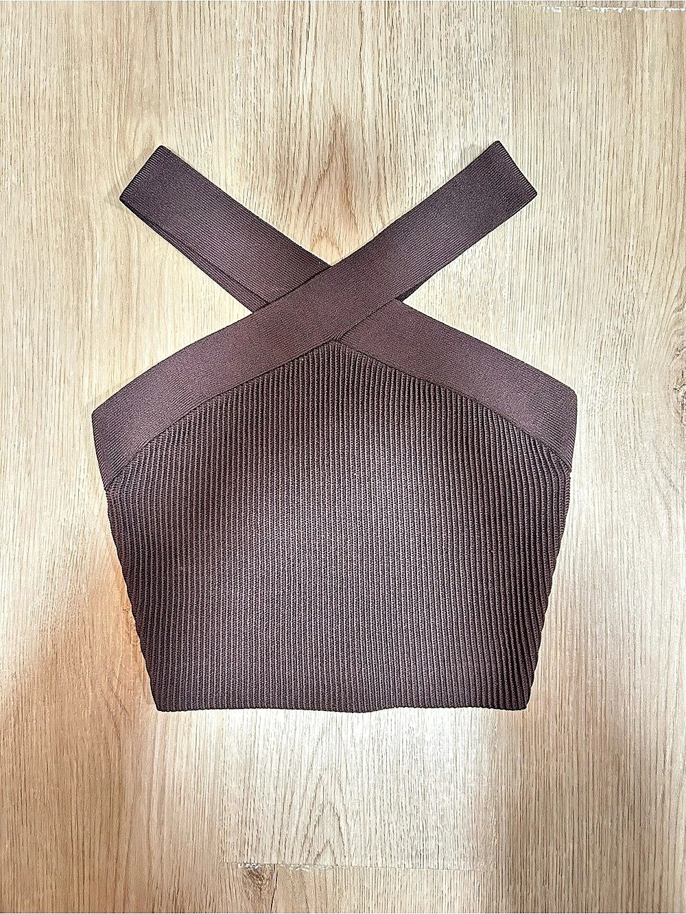 Aritzia Babaton Sculpt Knit Criss Cross Cropped Tank Brown